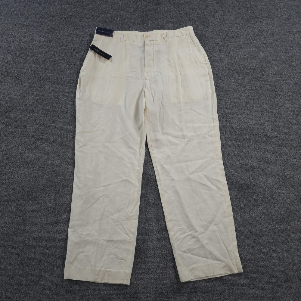 Polo Ralph Lauren Pants Mens 36x30 White Linen Silk Relaxed Dress Trouser NEW